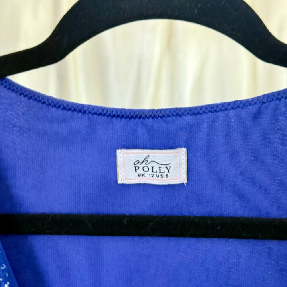 Oh Polly Women’s | Chelsea Pearl Embellished Wrap Mini Dress Dark Blue | US 8 - Picture 4 of 4